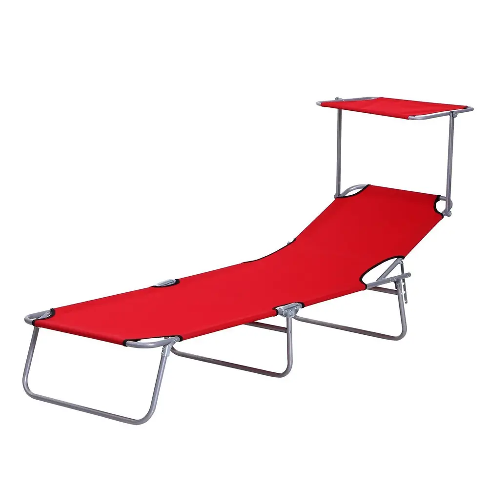 Hopfällbar Solsäng med Soltak Strandstol 187 x 58 x 36 Cm