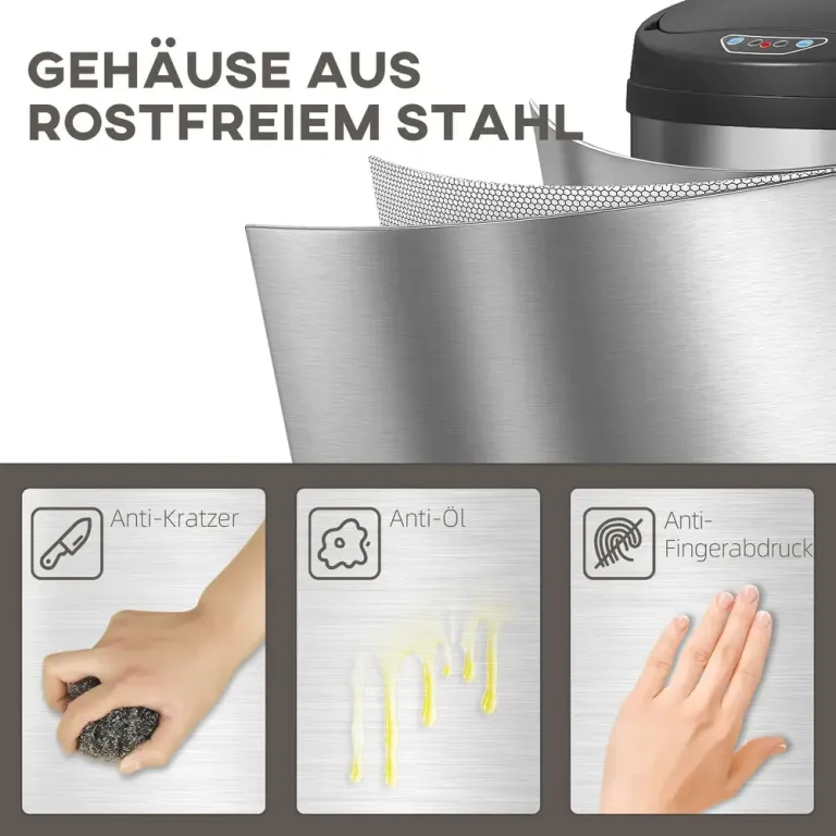 Sensorstyrd Papperskorg 50 l i Rostfritt Stål, Silver Soptunna Lock