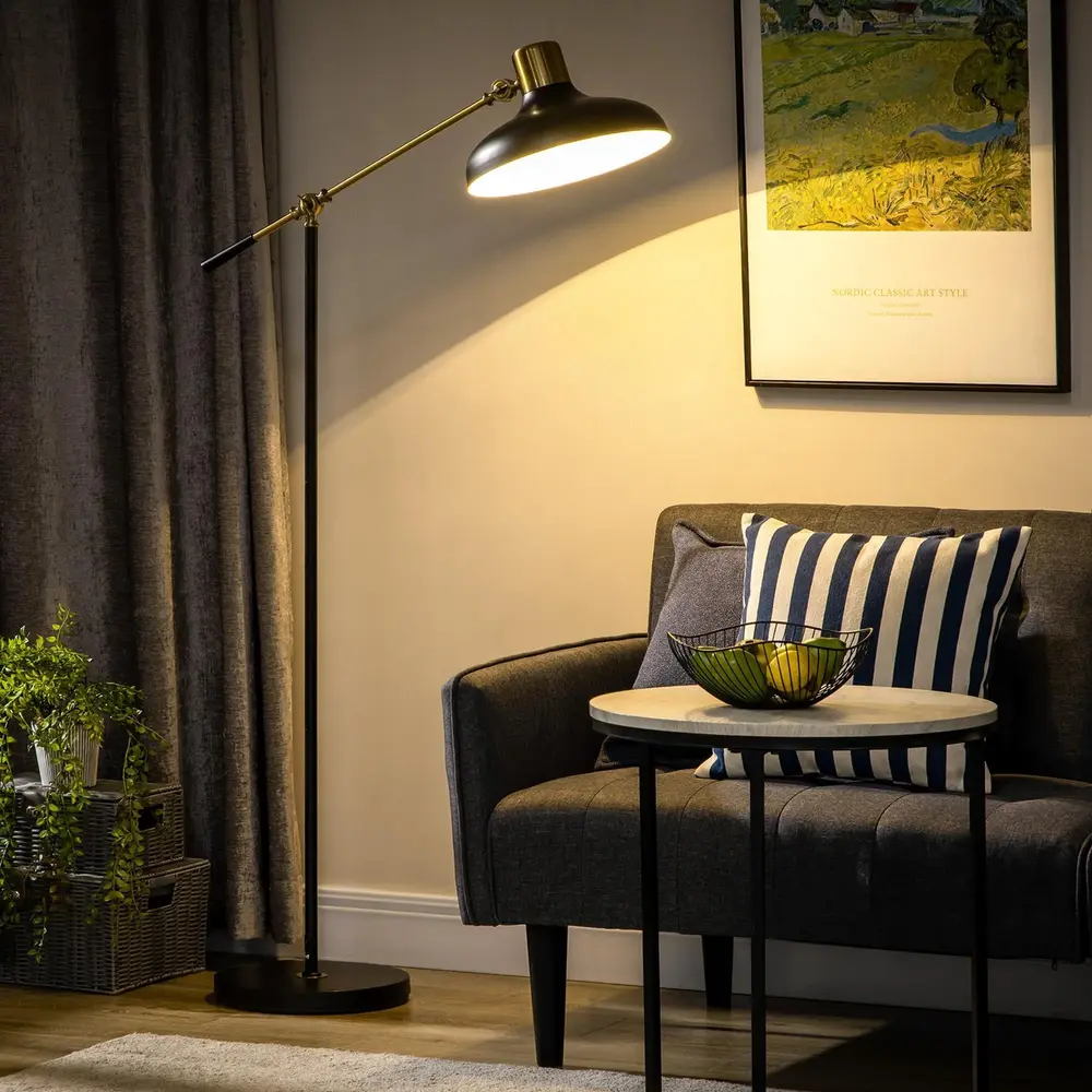 Golvlampa Båglampa Svart av Metall Höjdjusterbar Läslampa
