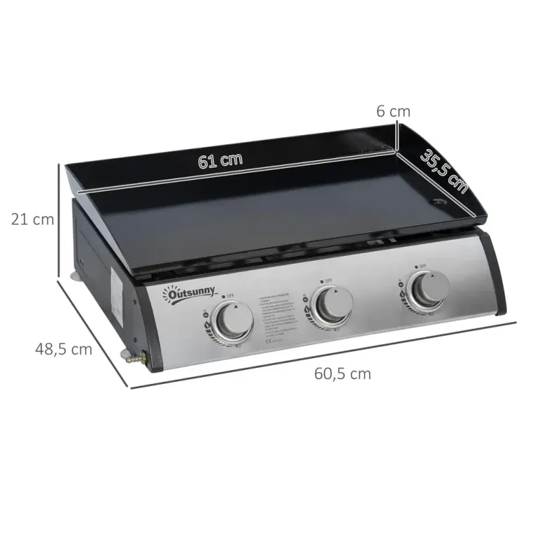 Gasolgrill Bordsgrill 3 Brännare Silver Grillplatta Stick Bärbar