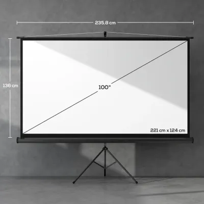 Projektorduk med Stativ HD 4K 221 x 124 cm, Svart