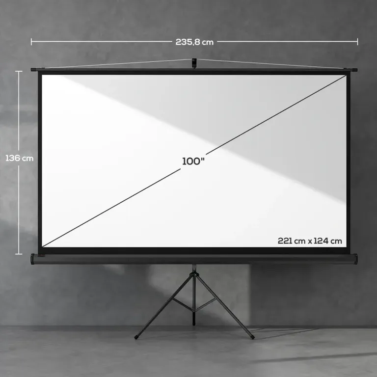 Projektorduk med Stativ HD 4K 221 x 124 cm, Svart