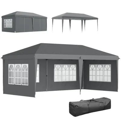 Pop-up Paviljong 4 Sidoväggar och Fönster 3 x 6 m