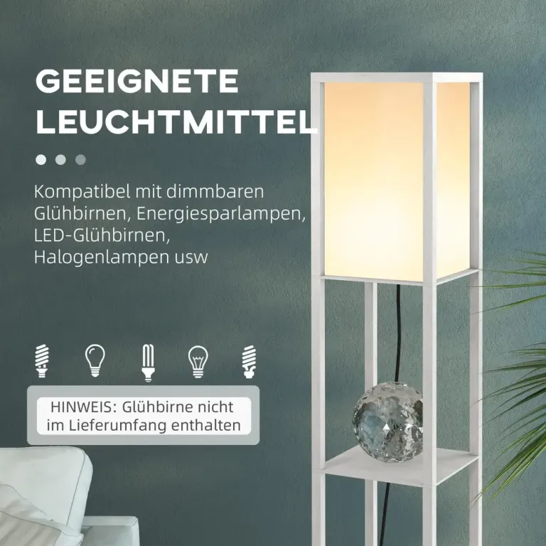 Golvlampa med Hyllor Trä (utan Glödlampa) Hyllplan Tygskärm Modern