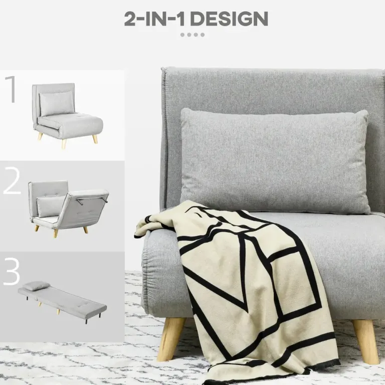 Bäddfåtölj 6 Lägen och Linneoptik Ergonomisk Hellgrå Stegs Ryggstöd