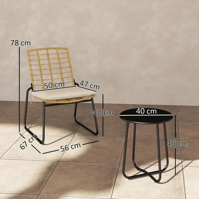 Bistroset 3 Delar med 2 Rottingstolar och Bord, Beige/brun Rattan