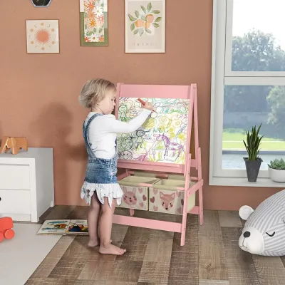 3-i-1 Barnstafli med Pappersrulle Svarta Dubbelsidig Whiteboard Rosa