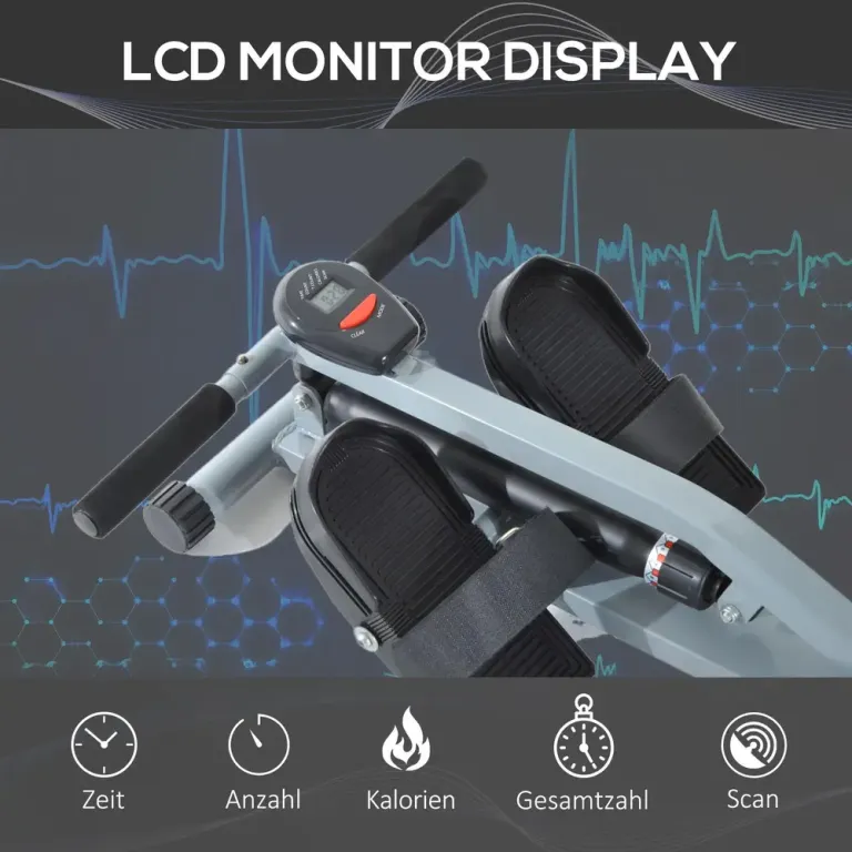 Hydraulisk Roddmaskin med LCD-Display Hemmagym Justerbart Motstånd