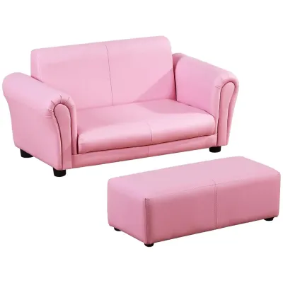 Barnfåtölj med Fotpall och Minisoffa 83 x 42 cm, Rosa