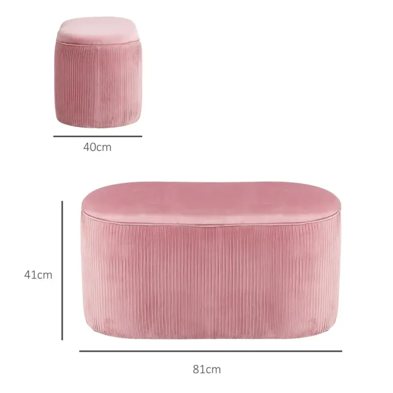 Rosa Klädd Bänk med Förvaringsutrymme Sittbänk Stoppad Sammet Oval