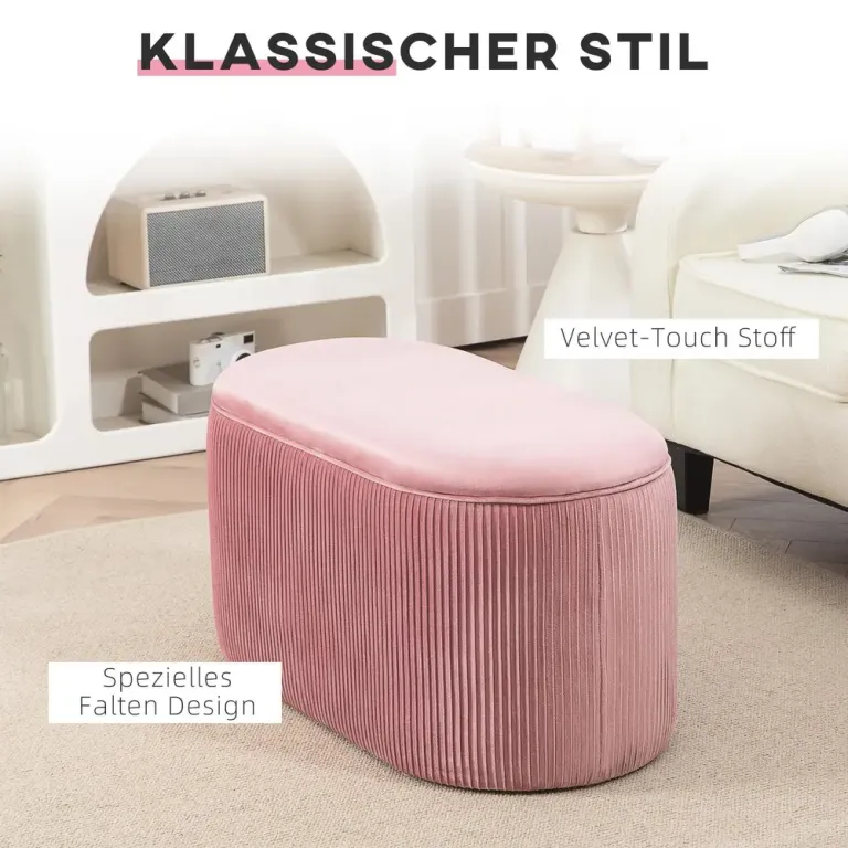 Rosa Klädd Bänk med Förvaringsutrymme Sittbänk Stoppad Sammet Oval