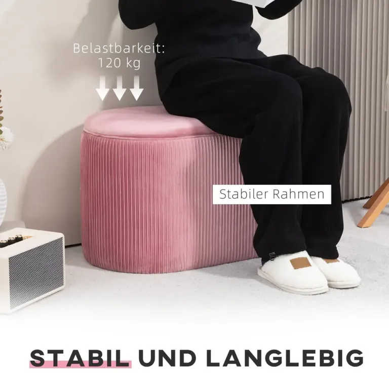 Rosa Klädd Bänk med Förvaringsutrymme Sittbänk Stoppad Sammet Oval