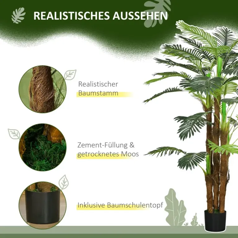 Konstgjord Växt Palm Grön av Plast Konstträd 36 160 cm Realistiska