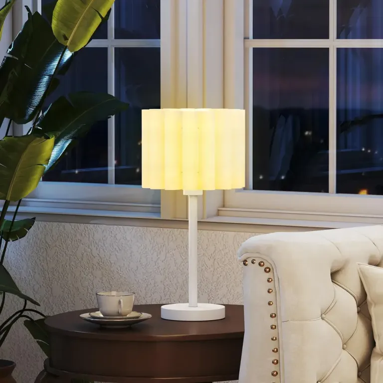 Bordslampa i Retrostil Sänglampa med Plastskärm, Vit Wave Sockel