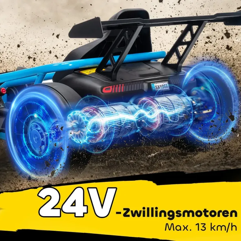 Elbil Go-Kart 24V Blå Metall och Plast för Barn 8-12 År Elektrisk