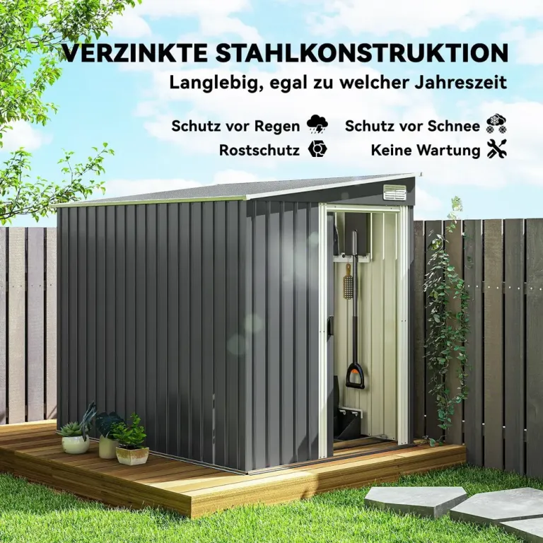 Redskapsbod i Metall med Pulpet-tak Galvaniserat Stål Hyllor Mörkgrå
