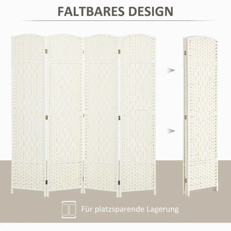 4-Panels Rumsavdelare med Vikbar Skiljevägg och Vävmönster Handvävt