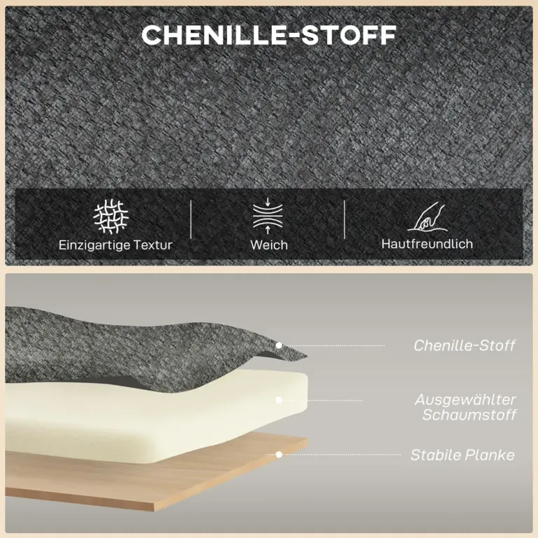 Soffa Grå Chenille och Trä Liten med Hög Rygg 2-Sits Tvåsitssoffa