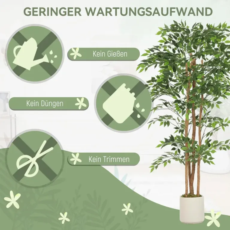 Konstväxt Banyan Realistisk Grön Plast och Trä Konstgjord Banyanträd
