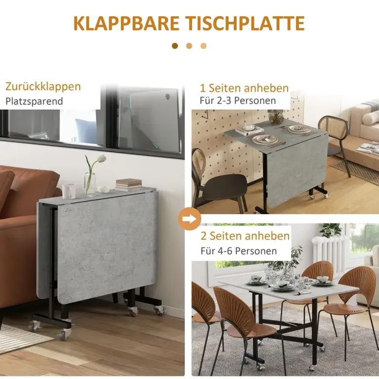 Fällbart Matbord för 4-6 Personer med Hjul 120 x 80 x 73 cm
