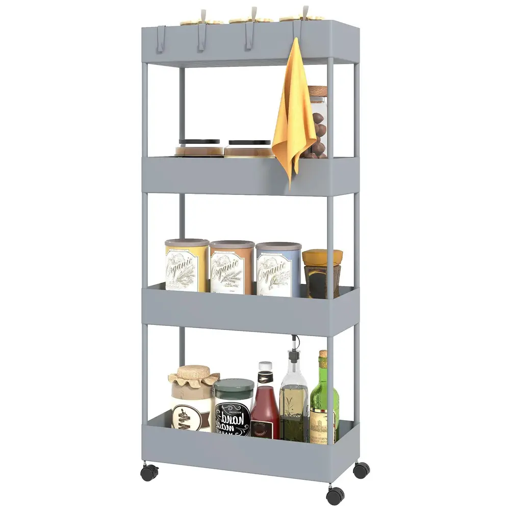 Köksvagn 4 Hyllor 4 Flexibla Krokar 4 40x19x90 Cm