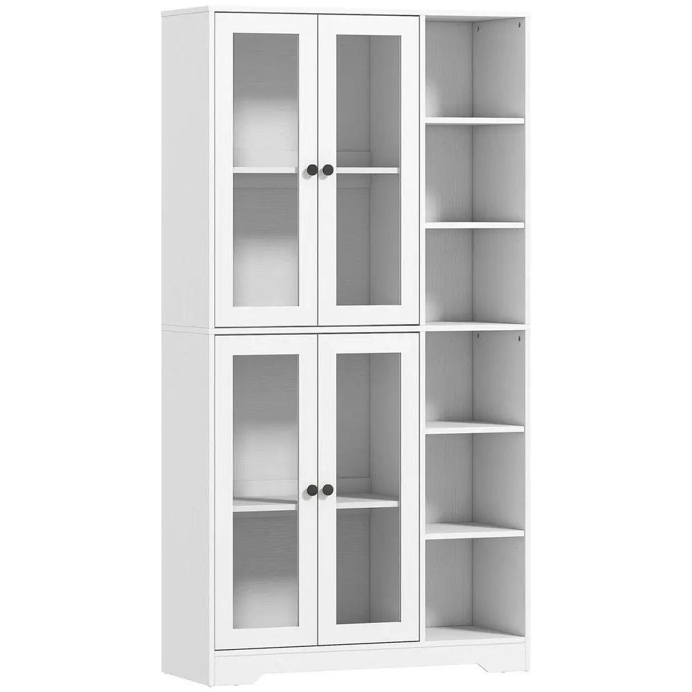 Köksskåp med Glasdörrar Vit MDF Rymligt Vitrinskåp 172 Cm
