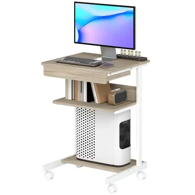Rullande Skrivbord med Låda Hyllor 4 Hjul Kompakt