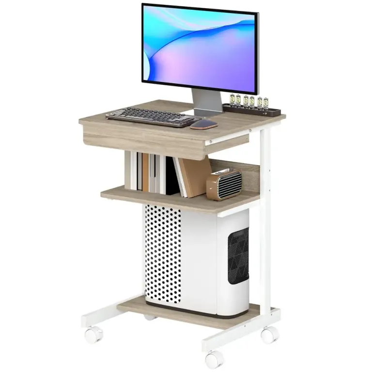 Rullande Skrivbord med Låda Hyllor 4 Hjul Kompakt