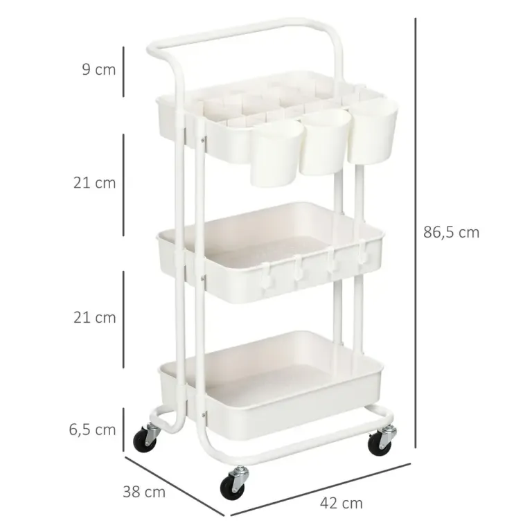 Rullvagn med 3 Korgar och Hängboxar, Vit