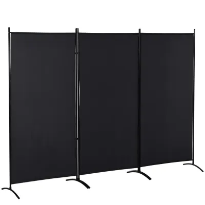 Rumsavdelare 3-Panelers Sekretessskärm Metallram Svart Skärmvägg