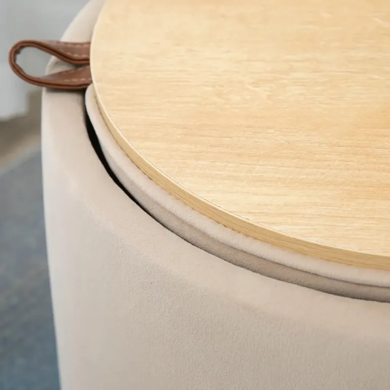 Rund Sittpuff med Förvaring Klädd Ottoman i Pall Sidobord Sammet