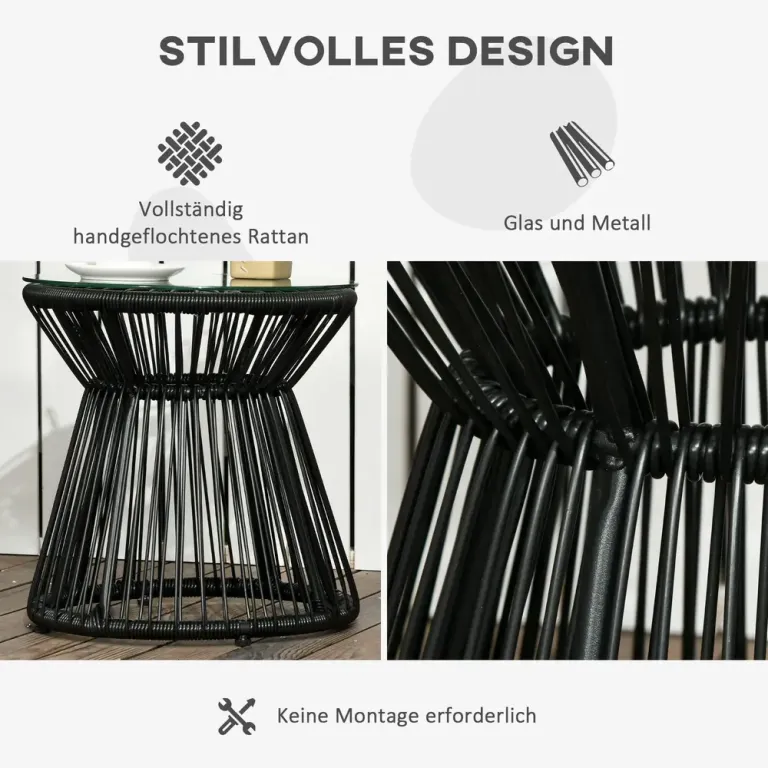Runt Trädgårdsbord med Glaskiva Elegant Bistrobord Utomhus Rotting