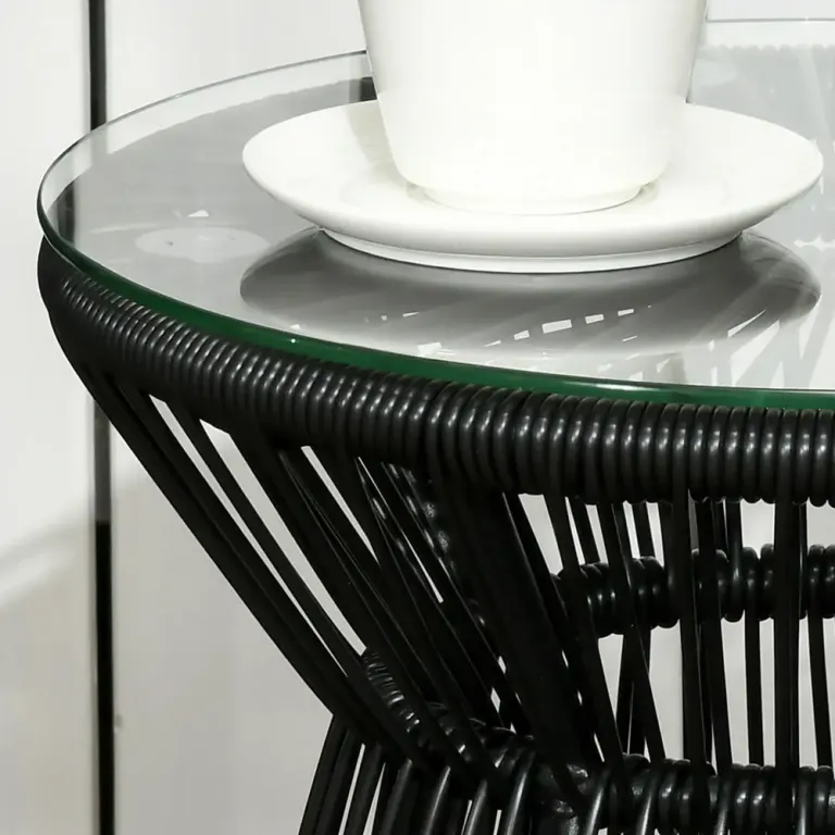 Runt Trädgårdsbord med Glaskiva Elegant Bistrobord Utomhus Rotting