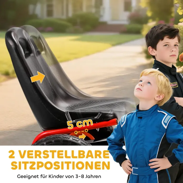 Trampbil Go-Kart Röd Metall och Plast för Barn 3-8 År Pedal Gokart