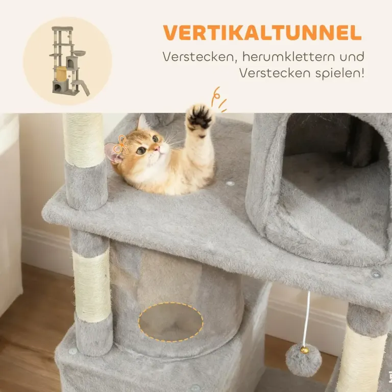 Klösträd Stort Ljusgrå Sisal och Plysch för Katter 170 cm