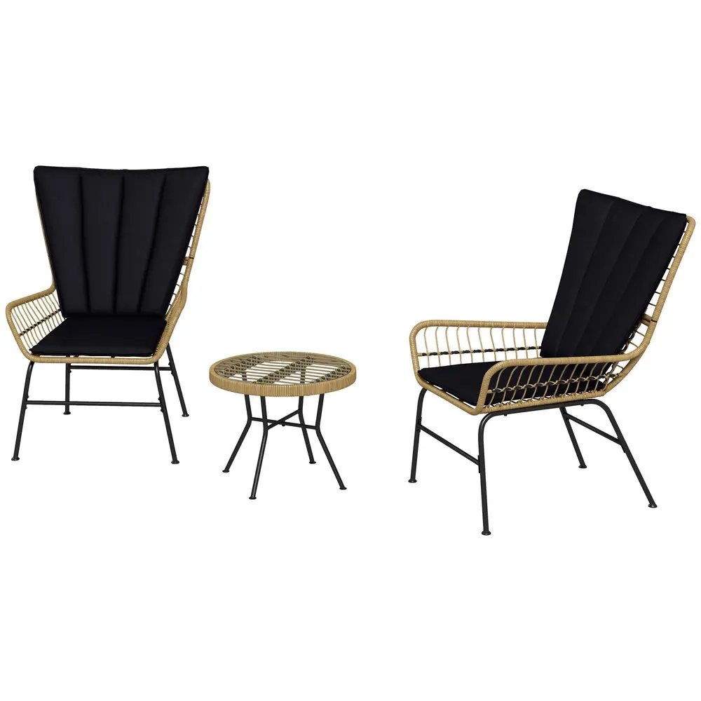 Balkongbistroset i Boho-Stil Svart 76 x 66 x 96 Cm