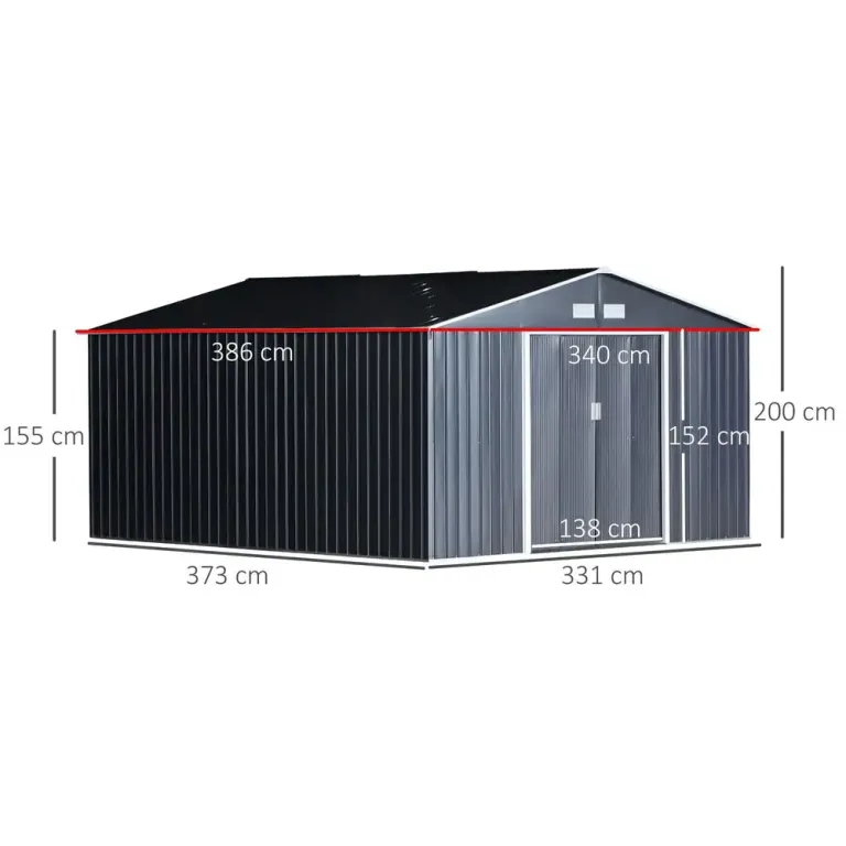Rymlig Redskapsbod Metall Stor 340 x 386 x 200 cm