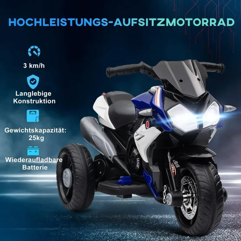 Elektrisk Barnmotorcykel med Ljus och Ljud Laddningsbar 3 Trehjulig