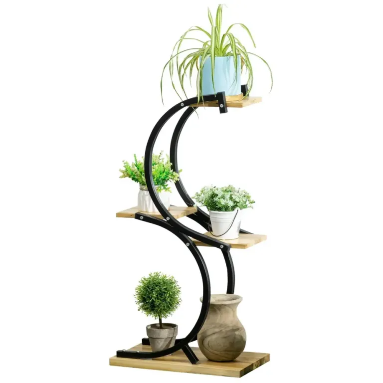 S-formad Blomtrappa Unik Växthylla i Trä 46 x 25 x 91 cm