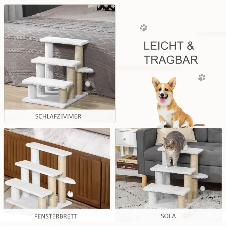 Katttrappa 3 Steg med Klöspelare, Vit