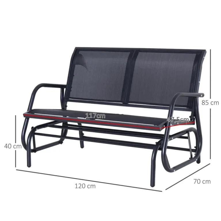 Gungstol och Trädgårdsbänk 2-Sits i Metall 120 cm, Svart Gungbänk
