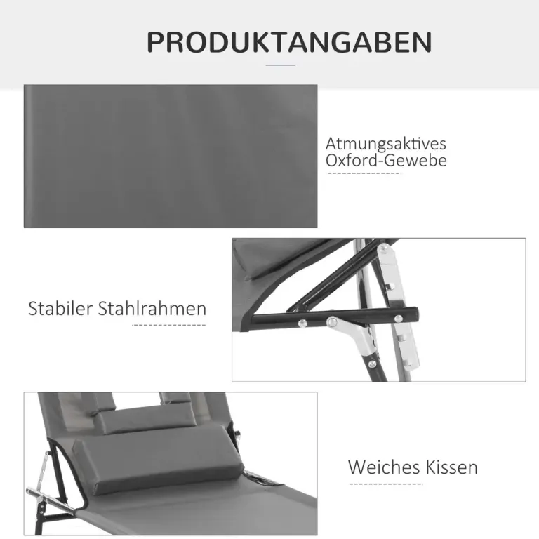 Solsäng Prisvärd Mörkgrå Metall Hopfällbar med Ansiktshål