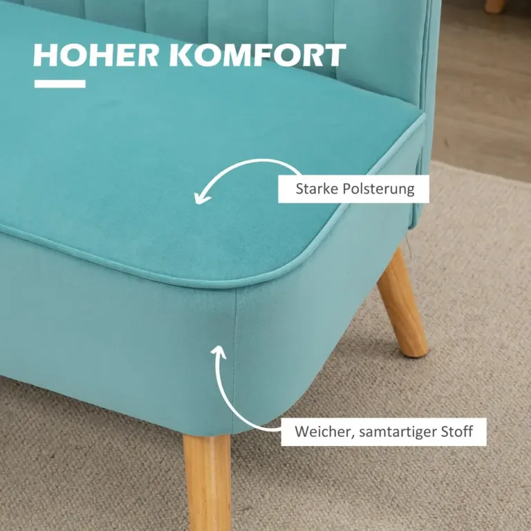 Soffa Retro Design 2-Sits Träben 117cm x 56,5cm x Retrosoffa Grön