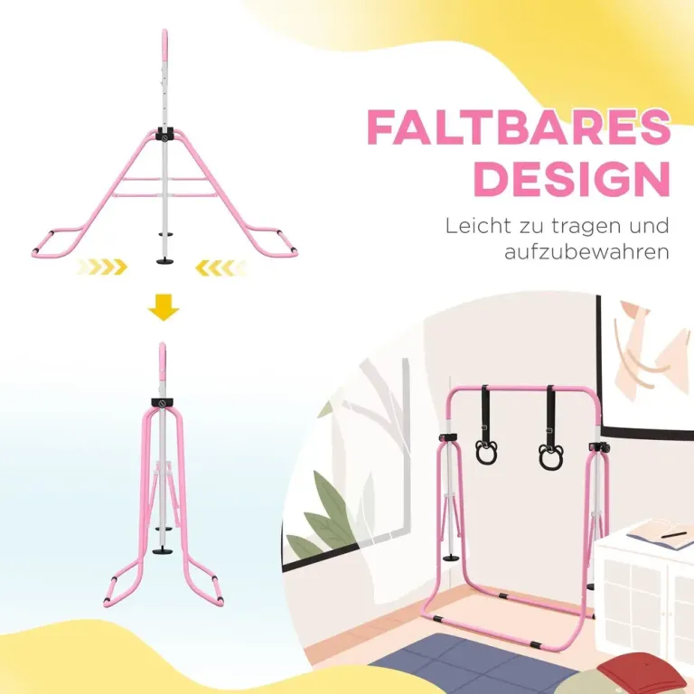 Gymnastikstång för Barn med Romerska Ringar, Rosa Gymnastikstänger