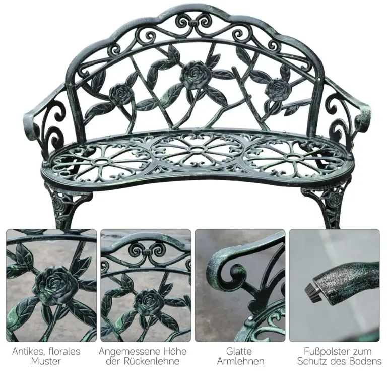 Trädgårdsbänk Metall för 2 Personer Järn Retro Design Grön