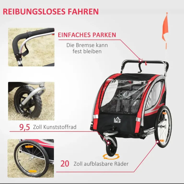 Cykelkärra för Barn 2-i-1 Säker Barnvagn Cm Cykelvagn Joggingvagn