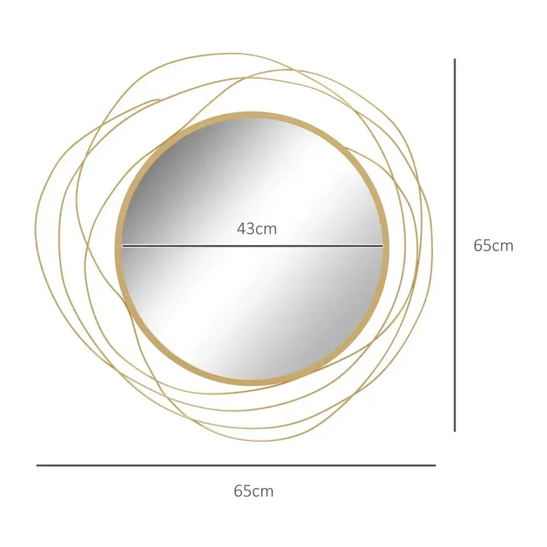 Rund Väggspegel med Metallram Guld Ø65 cm Dekoration