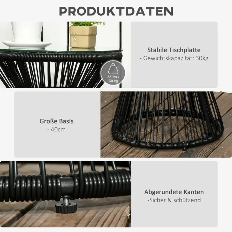 Runt Trädgårdsbord med Glaskiva Elegant Bistrobord Utomhus Rotting