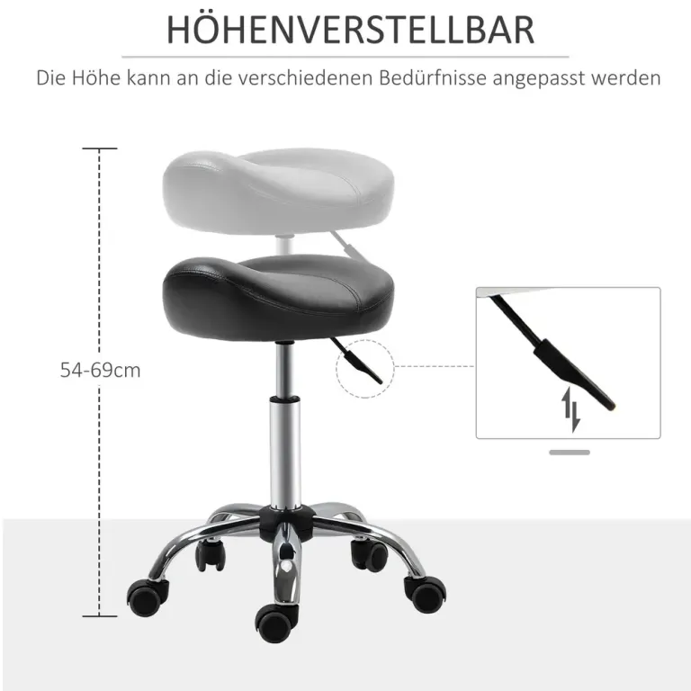 Salongspall med Sadelsits –69 cm Arbetspall Hjul Höjdjusterbar