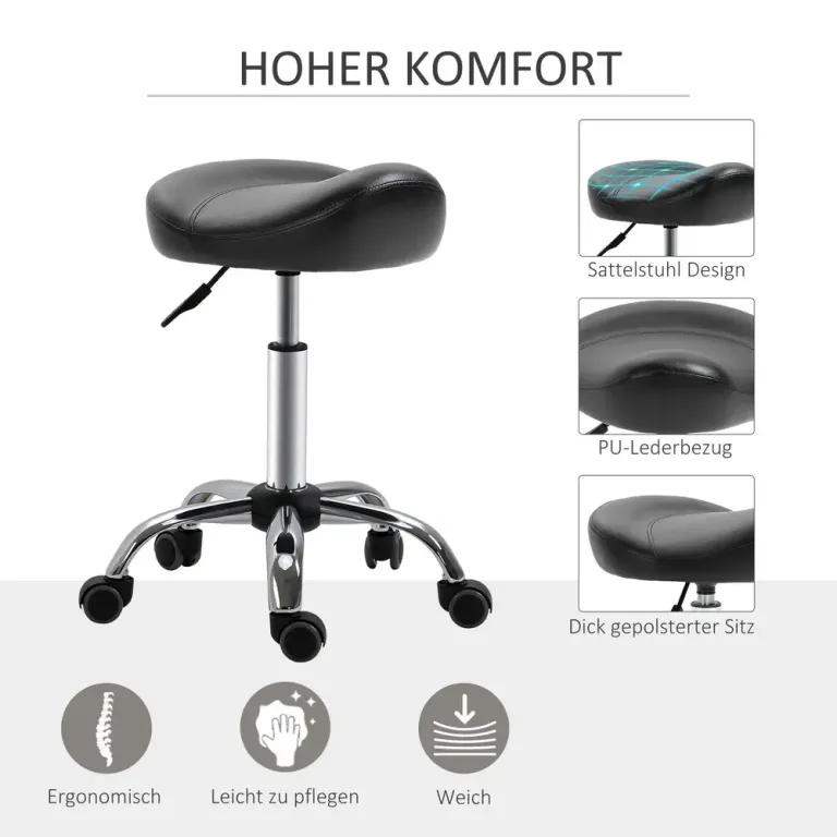 Salongspall med Sadelsits –69 cm Arbetspall Hjul Höjdjusterbar